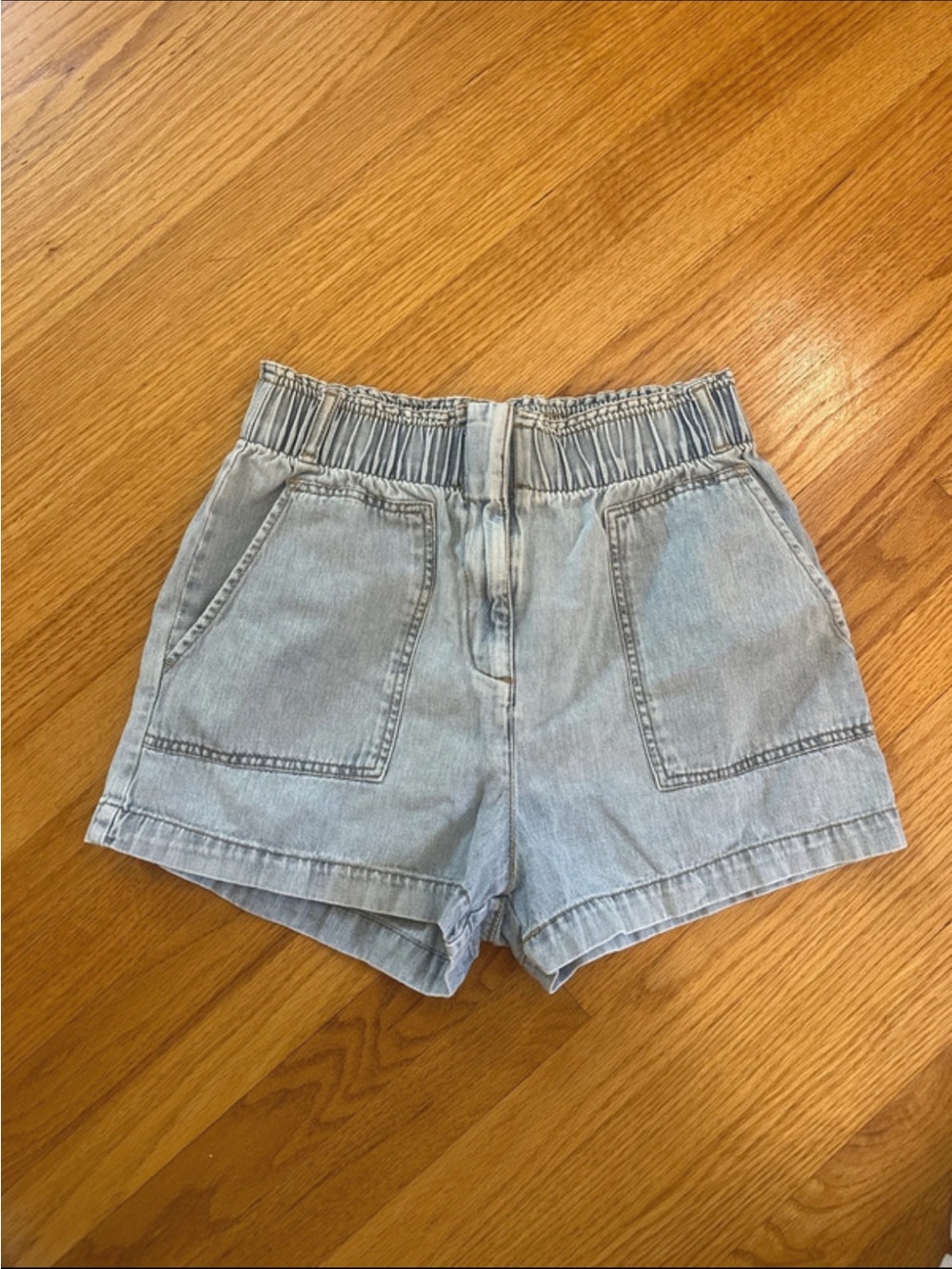BDG Light Blue High-Waist Elastic Denim Shorts